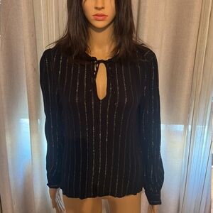 CeCe-Black Striped Blouse